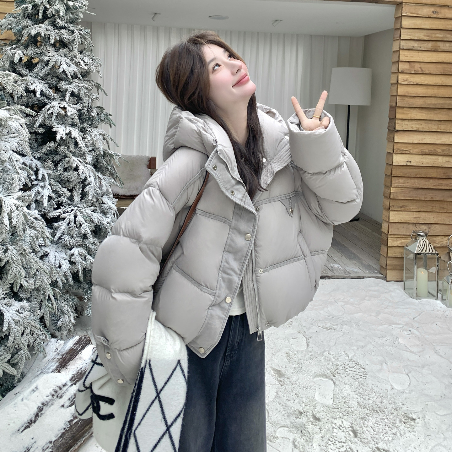 【新款】90绒现货拼接羽绒服外套297-1975-P315-K458，女装棉衣/棉服，艾艾淮淮