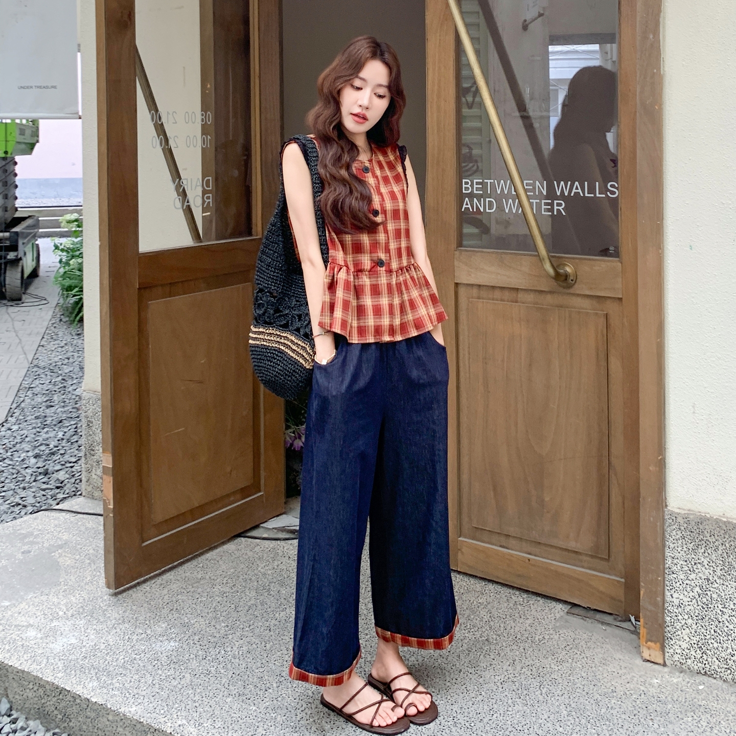 【新款】现货复古格子背心+阔腿裤套装297-1660-P145-K208，女装套装/套裙，艾艾淮淮