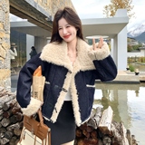 【新款】现货大翻领牛仔拼毛外套297-1898-P205-K298，女装短外套，艾艾淮淮