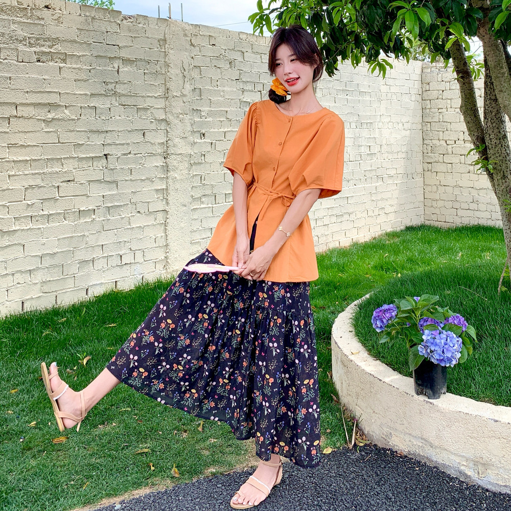 慵懒风宽松衬衫碎花半身裙两件套女2025夏新款独特漂亮时尚套装裙,女装套装/套裙,艾艾淮淮