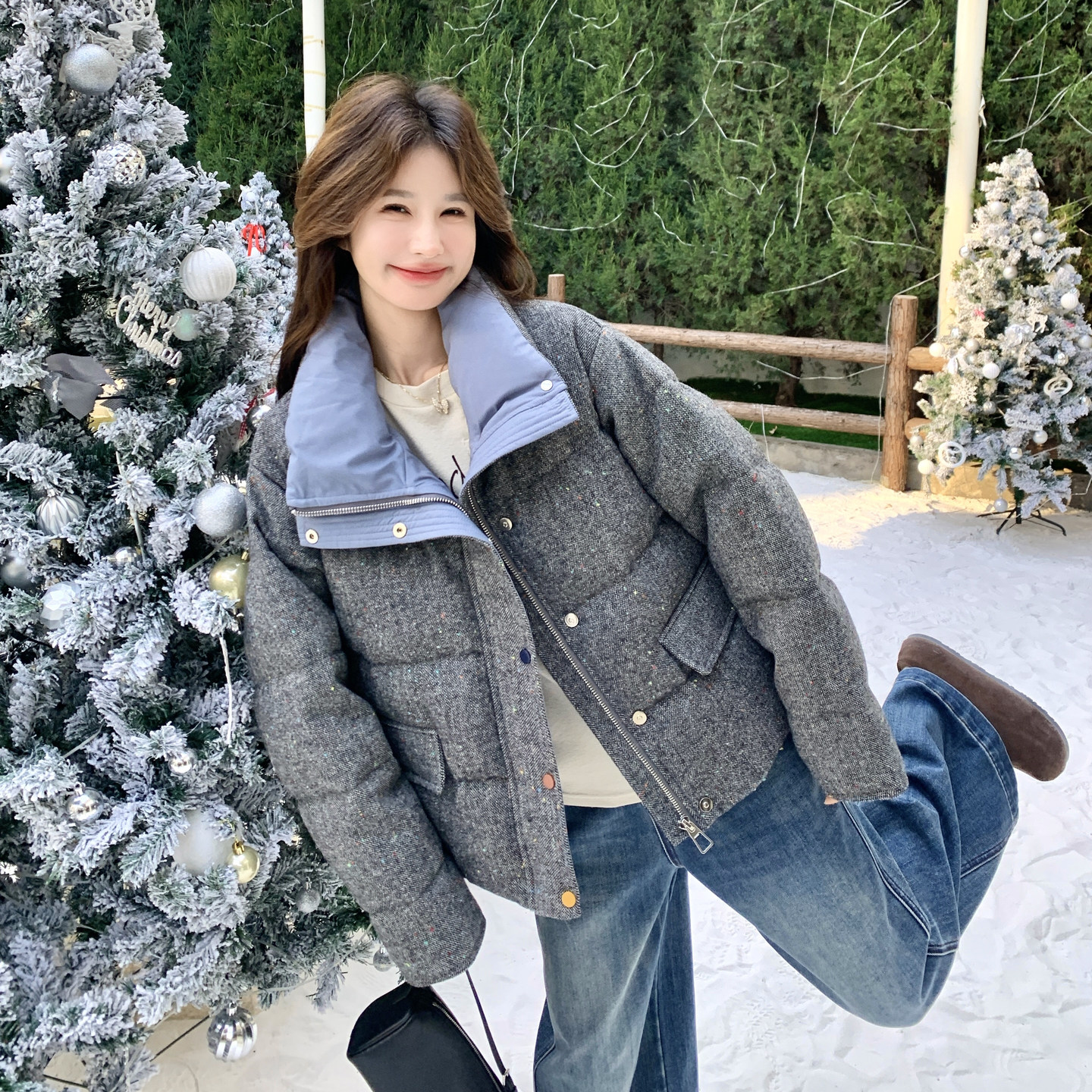 【新款】90绒现货撞色拼接羽绒服297-1960-P305-K448，女装棉衣/棉服，艾艾淮淮