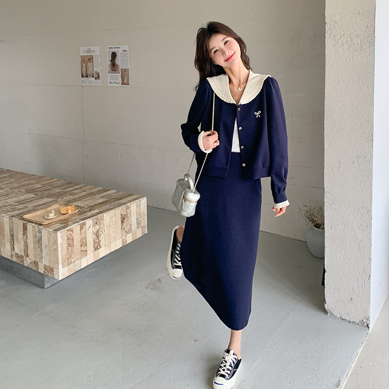 2025秋季韩系学院风娃娃领上衣套装女减龄少女感高腰半身裙两件套,女装套装/套裙,艾艾淮淮
