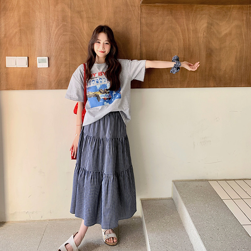 俏皮减龄T恤格子半身裙套装女夏新款ootd穿搭减龄清纯显瘦两件套,女装套装/套裙,艾艾淮淮