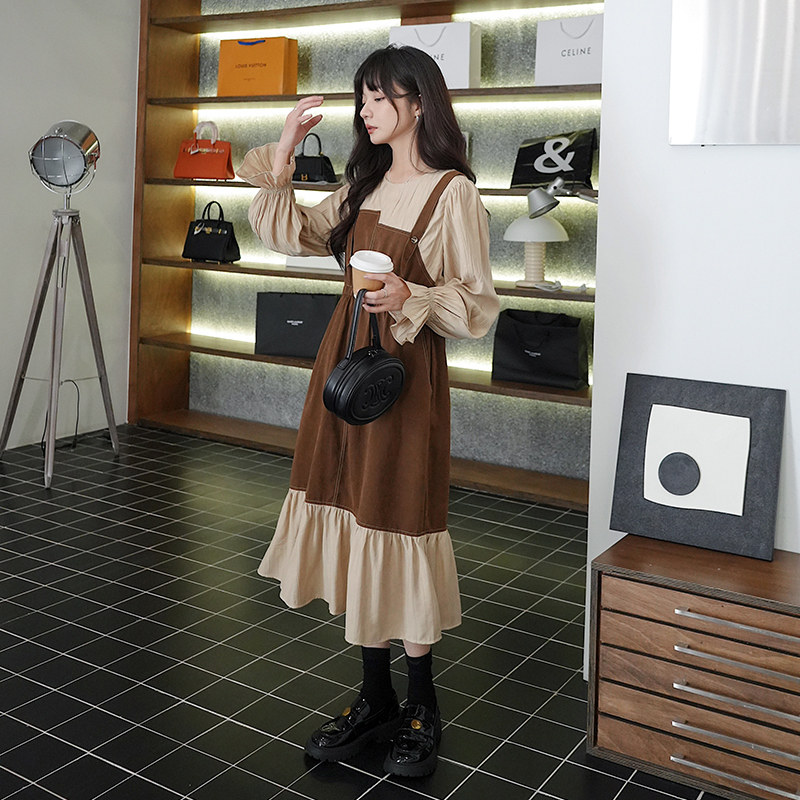 现货撞色拼接假两件显瘦背带连衣裙297-335-P125-K178,商品下架区,艾艾淮淮