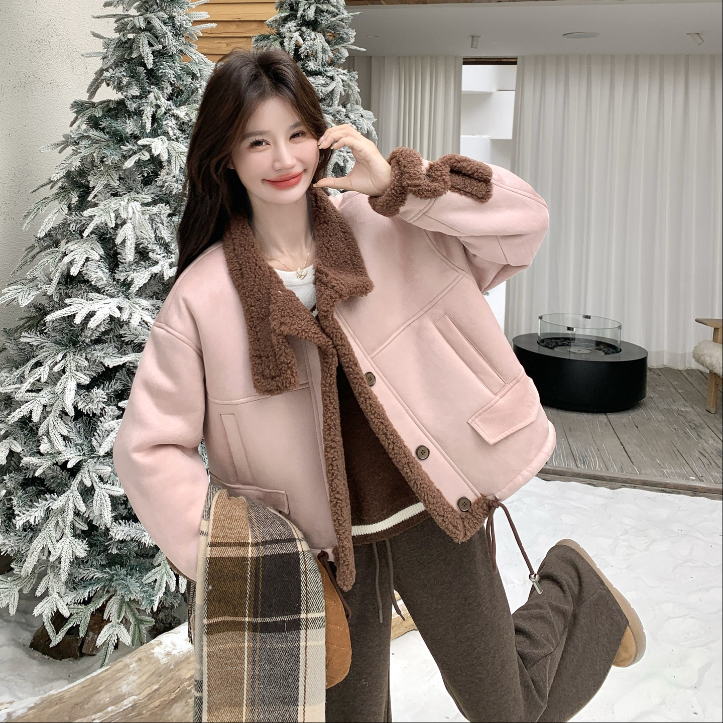 【新款】现货粉色皮毛一体羊羔毛297-1860-P185-K268,女装短外套,艾艾淮淮 【新款】现货粉色皮毛一体羊羔毛297-1860-P185-K268,女装短外套,艾艾淮淮