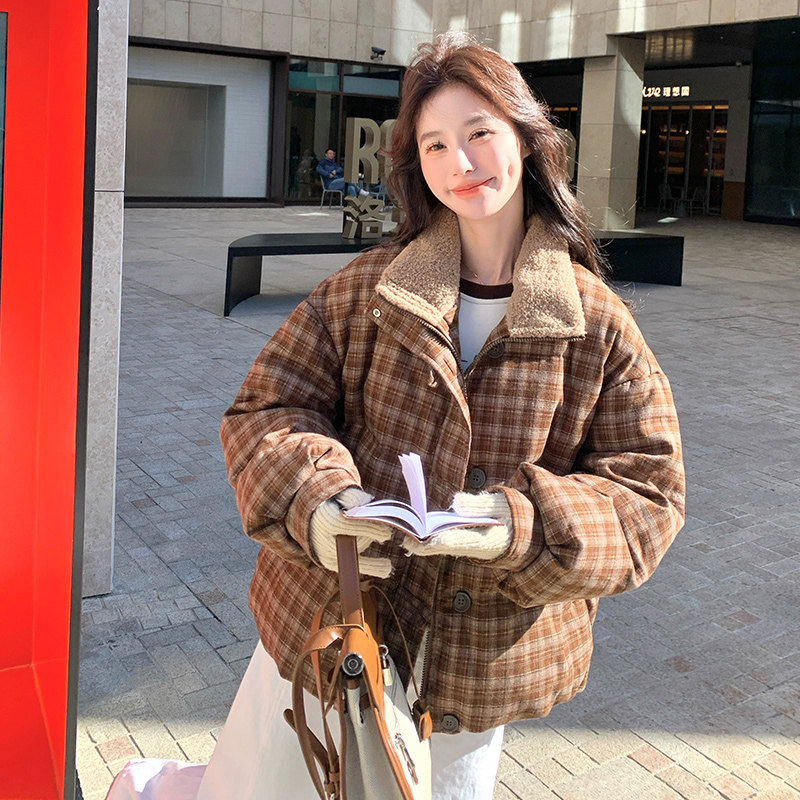 现货90绒立领拼接羊羔毛羽绒服297-1078-P275-K398,女装短外套,艾艾淮淮