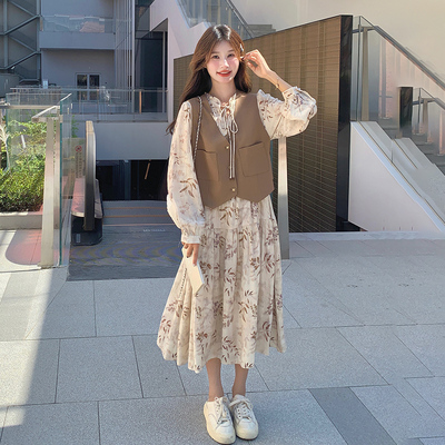 现货 碎花 长裙+马甲套装297-871-P145-K208