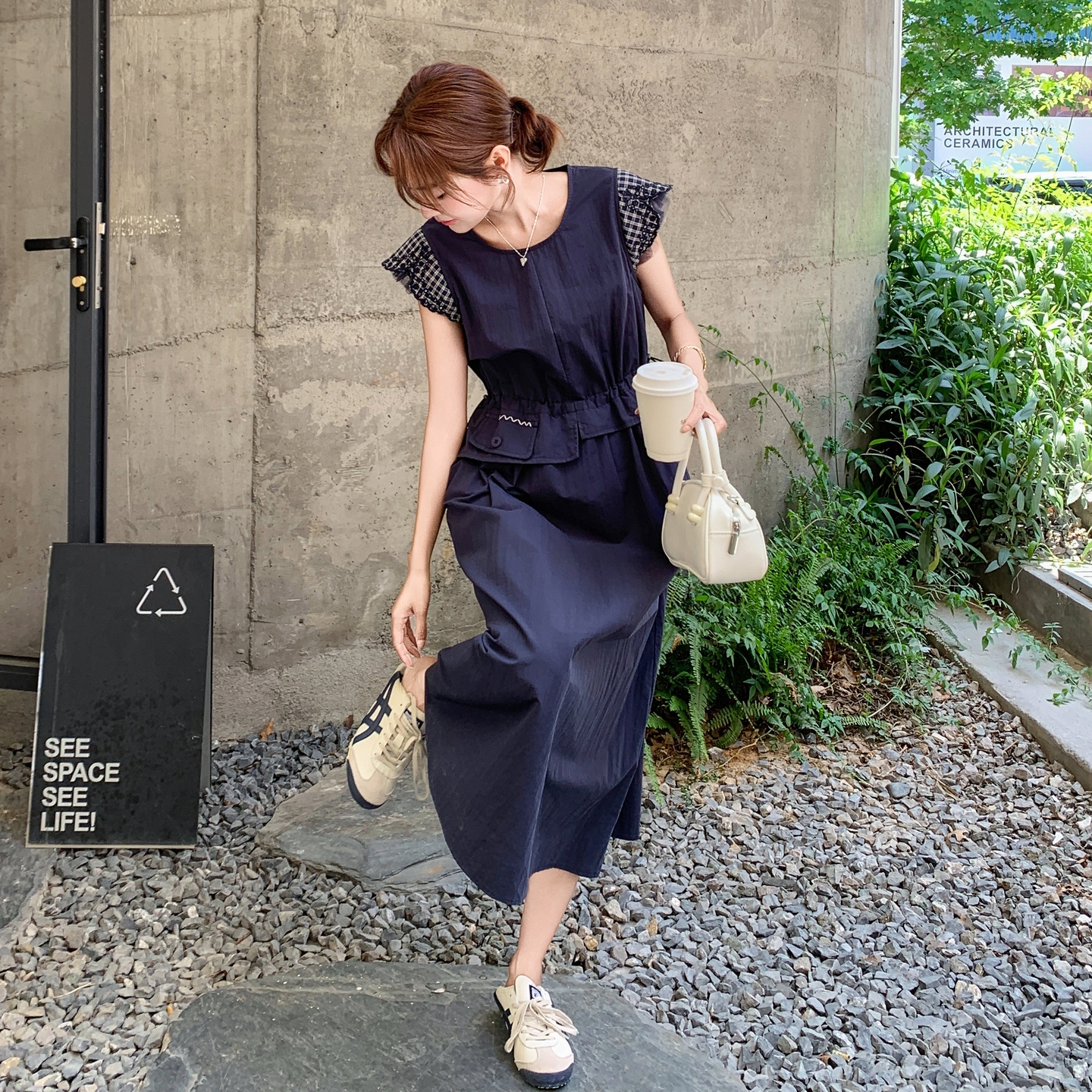 【新款】现货拼接收腰连衣裙297-1558-P135-K198，女装连衣裙，艾艾淮淮