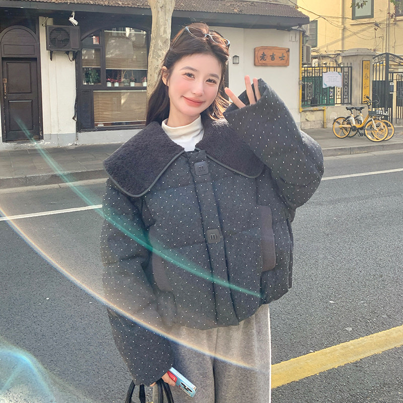 现货90绒羊羔毛拼接烫钻羽绒服297-1080-P275-K398,女装棉衣/棉服,艾艾淮淮