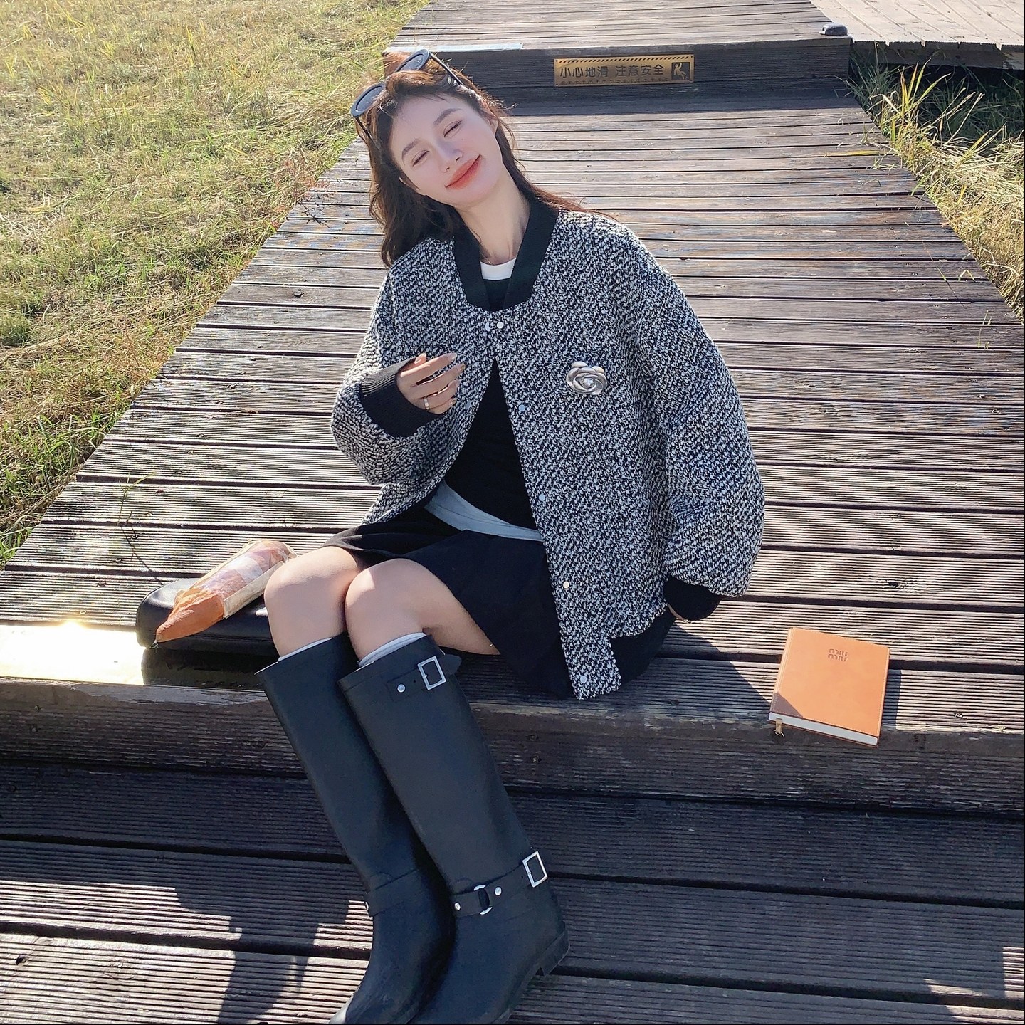 小香风撞色拼接毛呢外套女冬季新款小个子法式复古加厚粗花呢夹克,女装短外套,艾艾淮淮