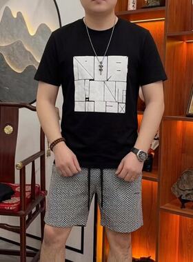 印花短袖套装个性短裤男潮牌外穿休闲五分裤夏季新款男士宽松中裤