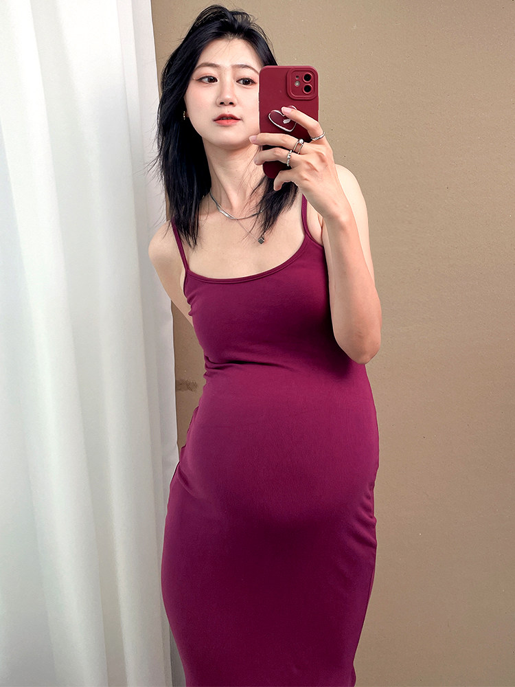 패딩 처리된 멜빵과 해변 휴가 타이트 드레스 여름 슈트가 포함된 순면 출산복 가을 겨울 투피스 세트