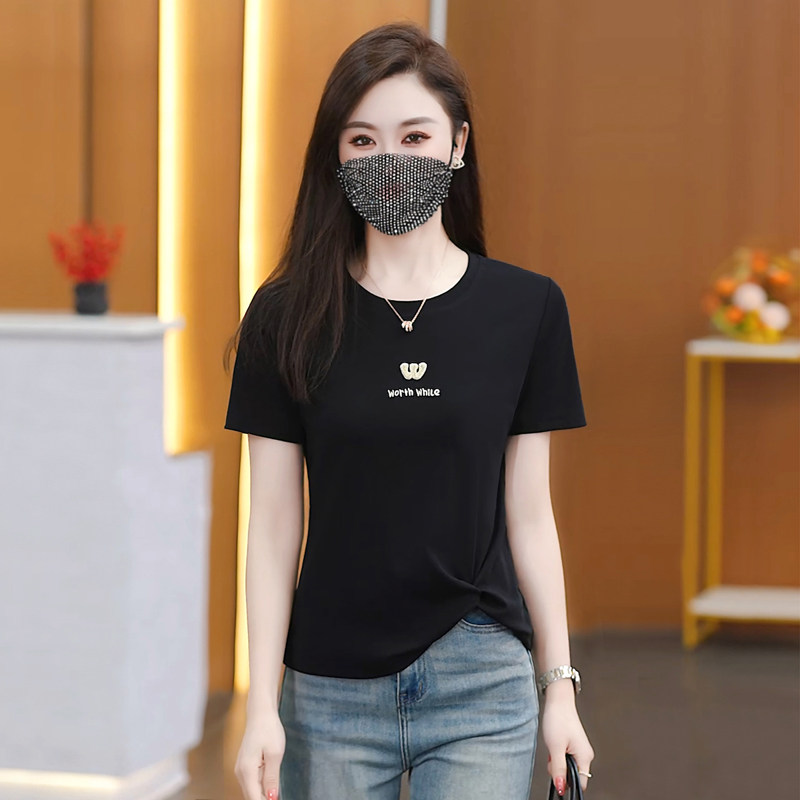 夏季字母刺绣修身显瘦短袖T恤女
