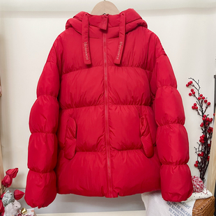 童邦登女童高充绒量羽绒服红色白色儿童加厚外套冬装2025新款洋气