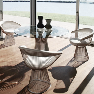 Knoll Platne Chair不锈钢普拉特椅现代轻奢金属线条靠背休闲椅