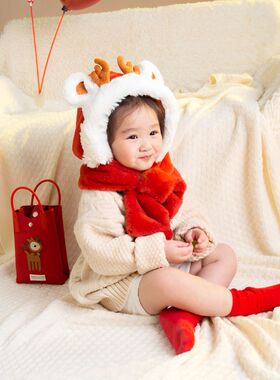 宝宝帽子秋冬款醒狮新年儿童围巾一体帽可爱超萌加厚男女童护耳帽