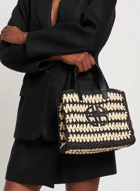 AB字母拉菲草编大容量托特包度假沙滩包RIO女士条纹度假单肩女包