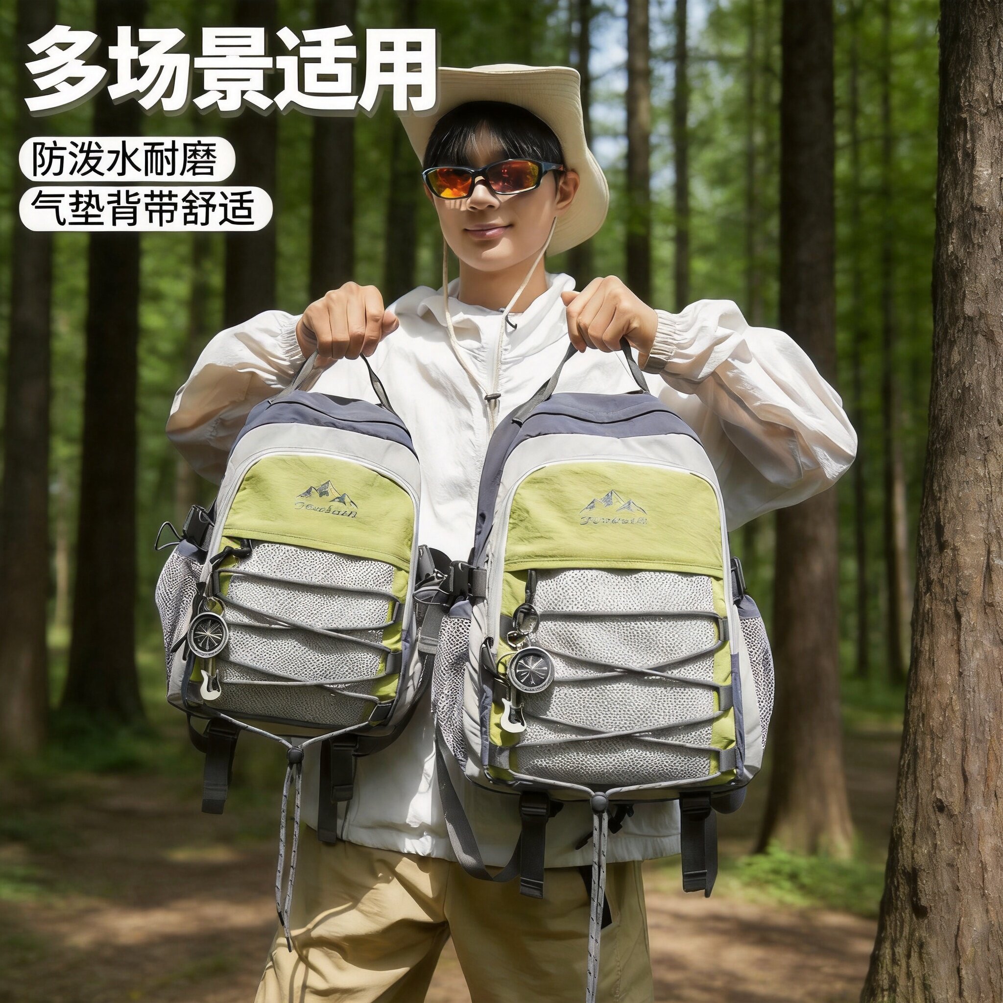 尼龙撞色双肩包36-55L大容量16英寸电脑仓轻便防泼水户外旅行包
