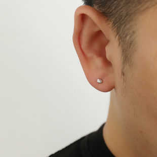 YiJian s925纯银异形石头熔岩耳钉男小巧不规则耳环银豆豆耳饰女