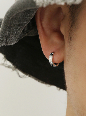 YiJian s925纯银破碎肌理耳环男不规则耳圈女纹路耳钉原创设计ins