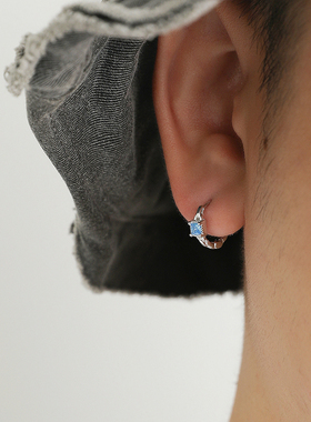 YiJian s925纯银耳环男蓝色方形简约方糖时尚气质耳饰女耳钉耳扣