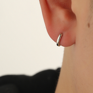 YiJian 925纯银耳扣男韩版气质简约光面几何圆环个性耳饰女耳环