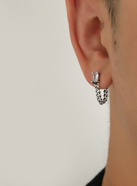 YiJian Studio925银耳挂链条复古做旧耳环男生马鞭链条耳钉女简约