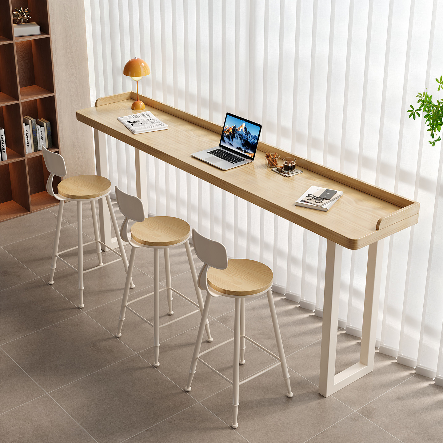 实木吧台桌北欧简约酒吧台咖啡厅奶茶店长条桌家用靠窗阳台高脚桌