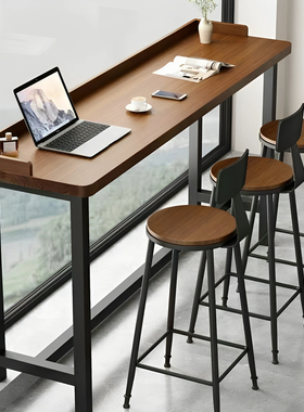 实木长条桌酒吧咖啡桌椅组合家用桌子窗边靠墙铁艺阳台高脚吧台桌