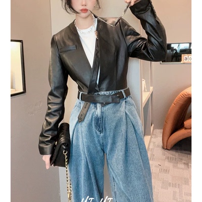 2025新款连体裤V领真皮皮衣