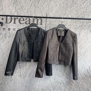 真皮皮衣女绵羊皮短款 长袖 修身 开衫 显瘦外套夹克个性 2025春秋新款