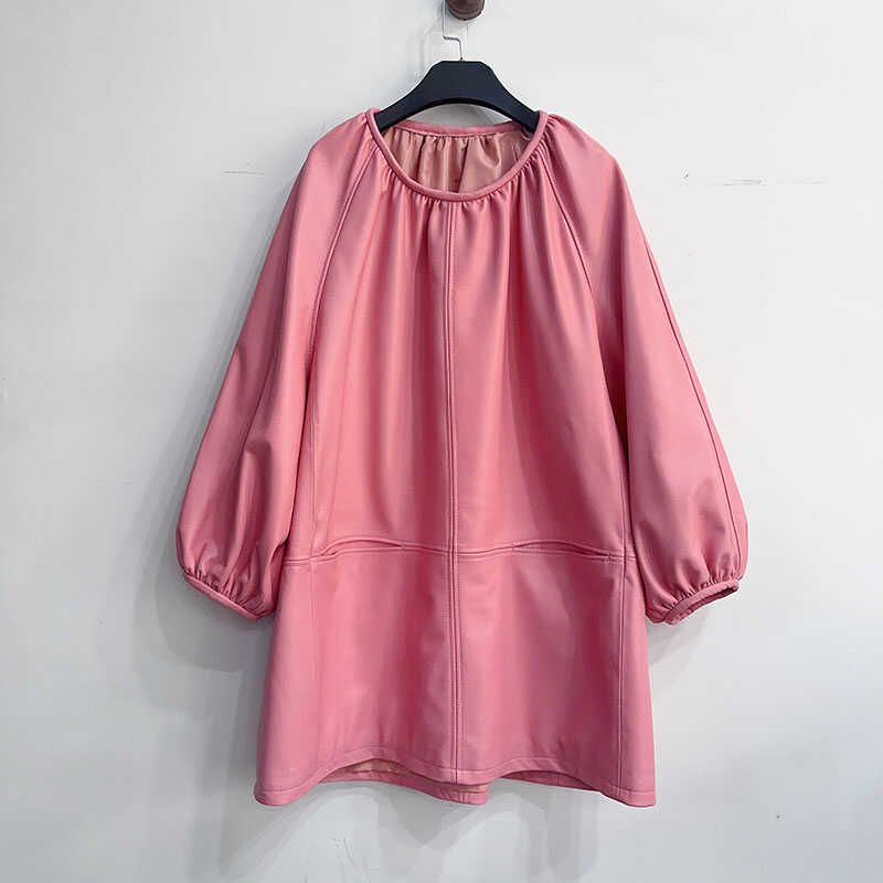 绵羊皮圆领秋季新款泡泡袖气质