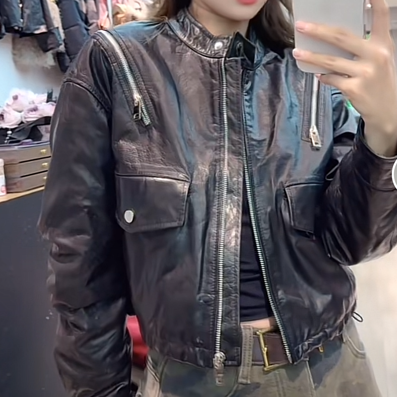 真皮羽绒皮衣女短款立领拉链夹克黑色显瘦外套机车风羽绒服外套