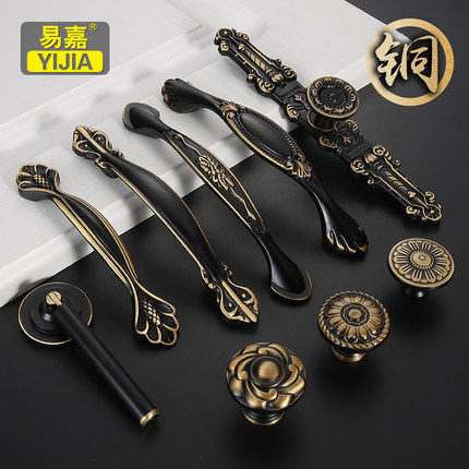 纯铜柜门拉手欧式仿古衣柜抽屉把手中式复古全铜手柄国庆节精品