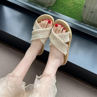 编织凉拖鞋 仙女风沙滩罗马凉鞋 女款 外穿平底度假法式 夏季 2026新款