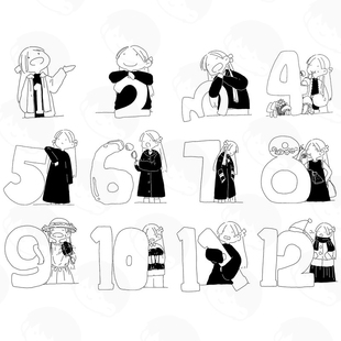 原创 - 月份印章 手帐卡通计划素材加印油日期基础日本套装数字复