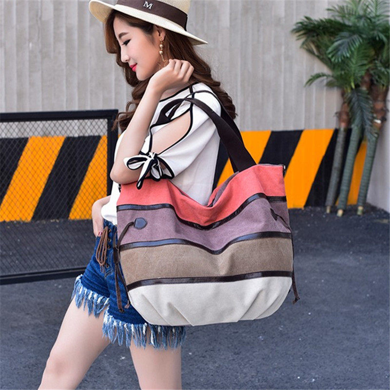 满江红2023新款帆布女手提包时尚撞色单肩斜挎包大容量复古拼接包