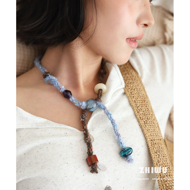 ZHIWU~小众手工系列~纯手工串珠毛线项链女设计感彩色亮眼配饰
