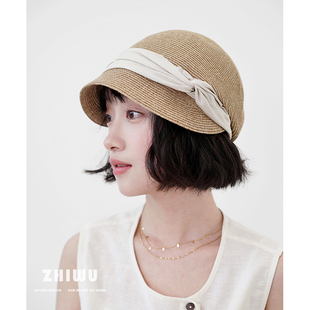 ZHIWU~轻法氛围感~法式圆顶草帽女可折叠海边沙滩度假遮阳帽子