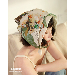 「知雾原创」小众自制丝棉混纺丝巾小方巾女浪漫文艺度假包头头巾