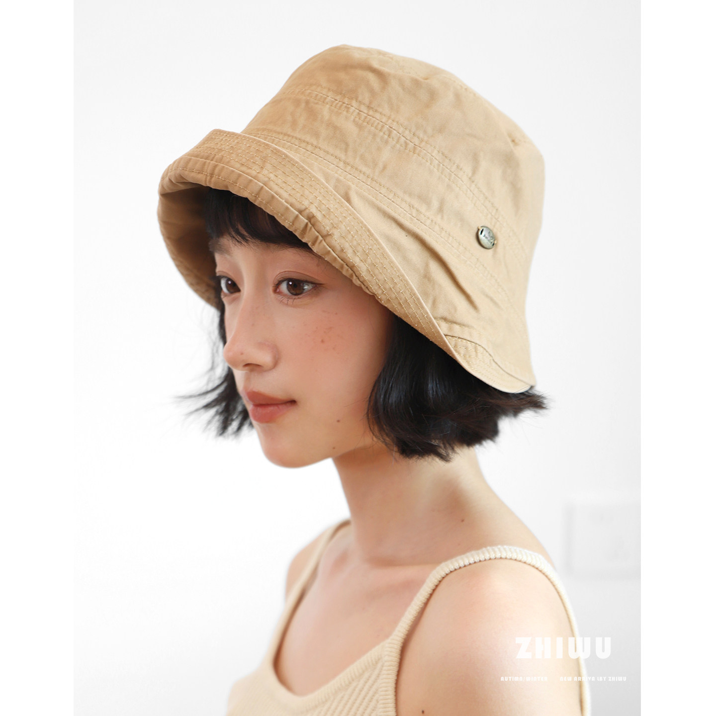 ZHIWU~春夏小众设计感日系渔夫帽女遮阳防晒帽原宿风显脸小帽子