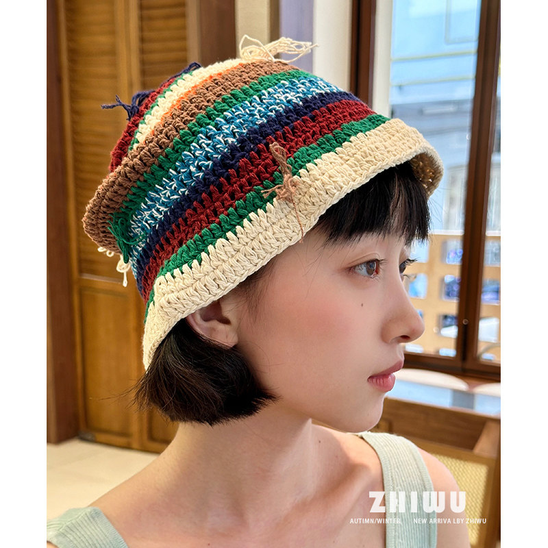 森系穿搭撞色针织帽女