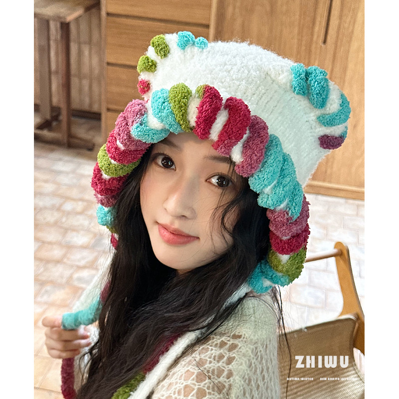 ZHIWU~冬季保暖加厚毛绒帽女可爱搞怪彩色护耳冷帽百搭系带帽子,服饰配件/皮带/帽子/围巾,帽子,淘宝优惠券,粉丝福利购,淘宝优惠卷