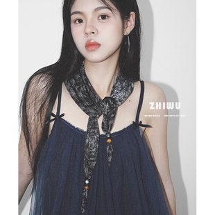 「知雾精选」春秋时髦单品~小众设计感丝巾三角巾女复古包头巾