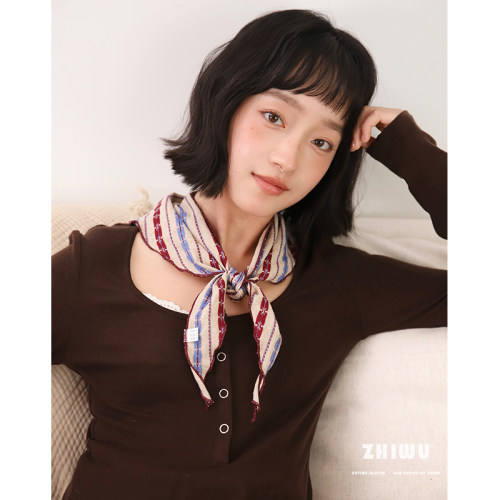ZHIWU~复古碎花丝巾系脖高级感~