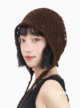 知雾秋季针织镂空套头帽女