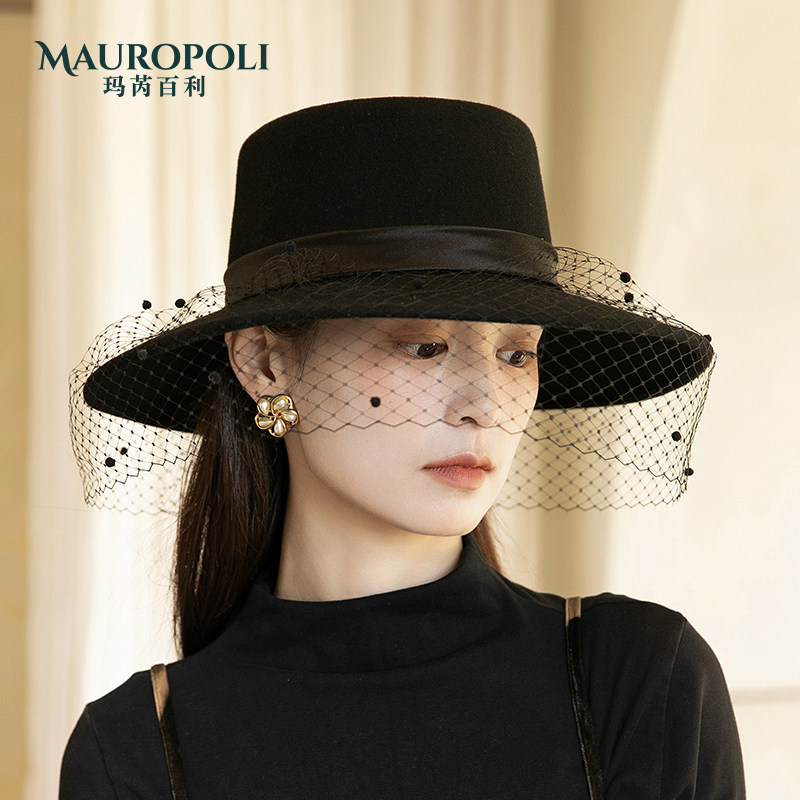 礼帽女秋冬大帽檐纯羊毛渔夫帽
