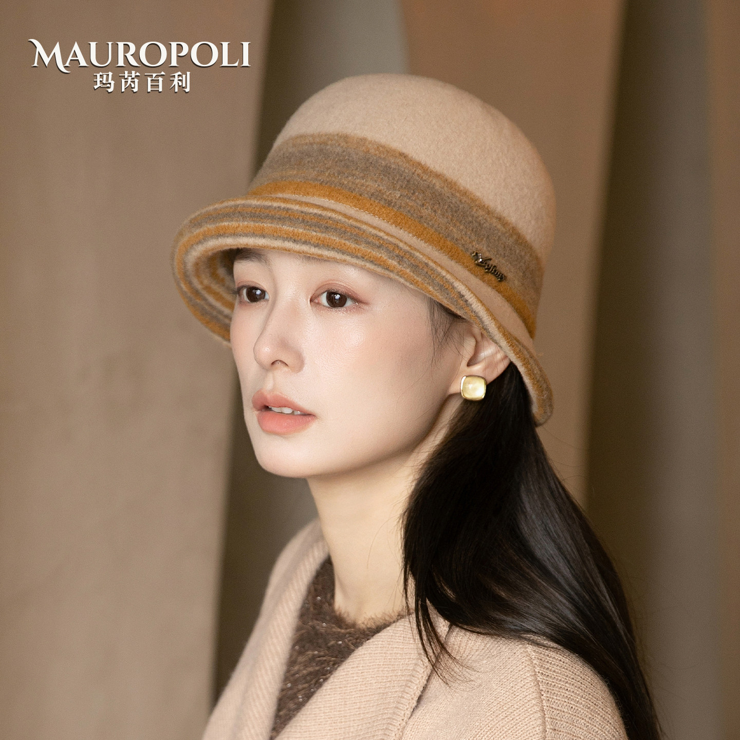 显脸小羊毛渔夫帽女保暖卷边盆帽