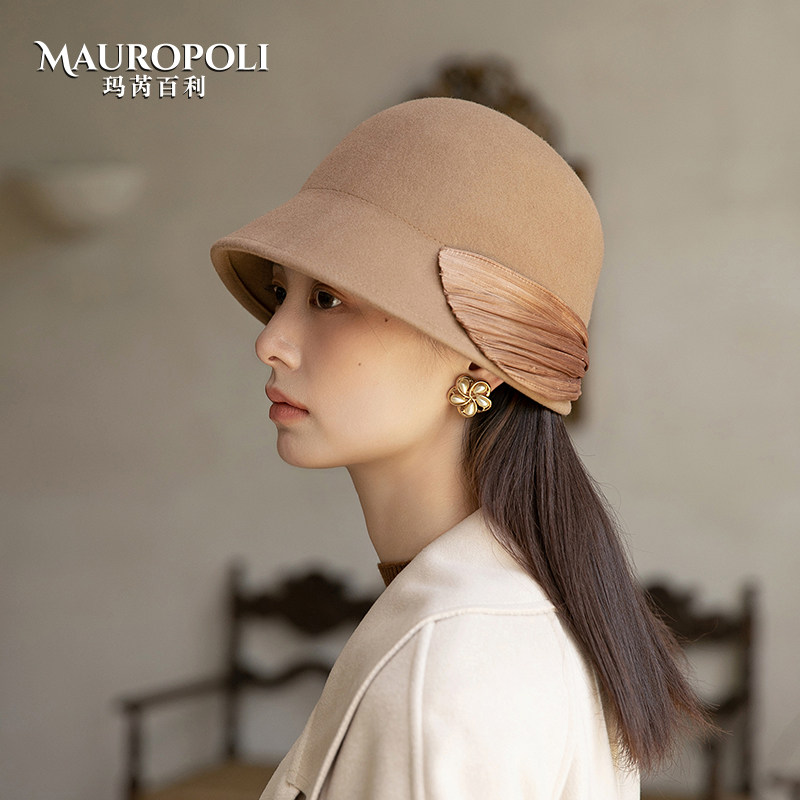 渔夫帽女秋冬纯羊毛定型复古礼帽