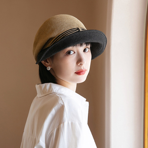 鸭舌帽女夏季新款时尚大檐防晒遮阳帽日式草帽草编报童帽女款帽子